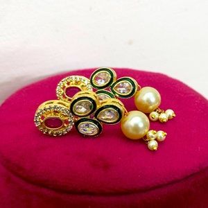 Stunning House Of RuSa Hancrafted Finely Embedded Earrings Ruby zircons stones
